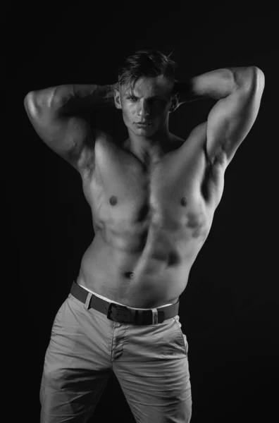 Naháč Nahé Mužské Trup Sexy Svalnatý Muž Model Svalnatých Fitnes — Stock fotografie