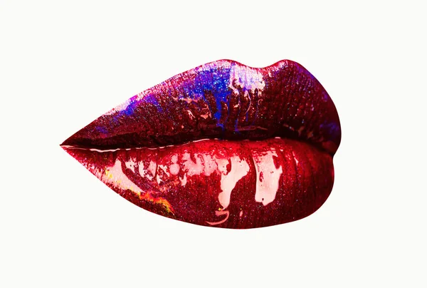 Närbild Kyss Munnen Med Glansläppar — Stockfoto