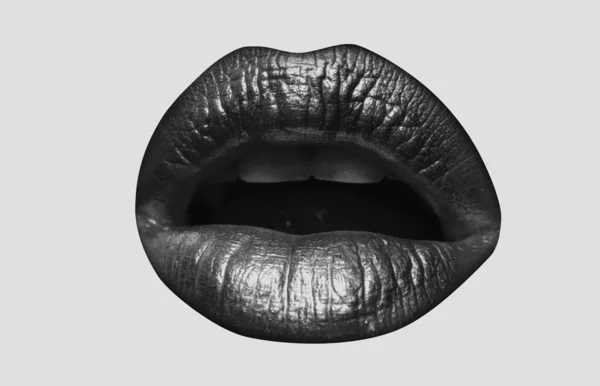 Goldene Lippen Nahaufnahme Lippenstift Mit Metall Gold Maetallic Kipstick Sexy — Stockfoto