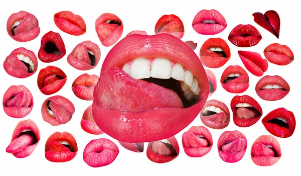 Χείλη Και Στόμα Κόκκινο Φόντο Χειλιών Γυναικεία Χείλη — Φωτογραφία Αρχείου
