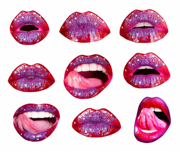 一组女性唇在白色孤立的背景上 剪断路径 收集红唇口器 — 图库照片