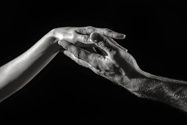 Sträck Händerna Sträck Handen Känsliga Fingrar Två Händer Som Försöker — Stockfoto