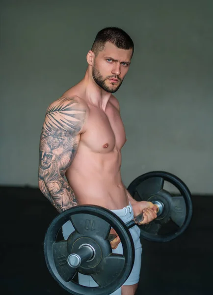 体重が筋肉を汲み上げ ジムで筋肉の原因となる男性のワークアウトに適しています フィットネスやボディービルスポーツ ジムでダンベルとボディービルダー ハードワークアウト — ストック写真