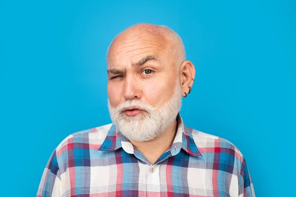 Surprised Old Mature Man Face Mature Man Close Face Handsome — Stock Photo, Image