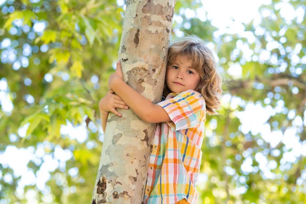 Παιδί Που Αγκαλιάζει Κλαδί Δέντρου Ένα Μικρό Παιδί Ένα Κλαδί — Φωτογραφία Αρχείου