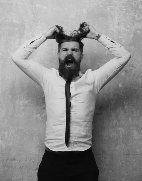 Lustiger Haarschnitt Menschliche Mimik Und Emotionen Hipster Mann Mit Lustiger — Stockfoto