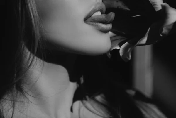 Γυναικεία Χείλη Κρίνο Ημέρας Ανατολίτικα Υβρίδια Λίλιουμ Απαλά Χείλη Σέξι — Φωτογραφία Αρχείου