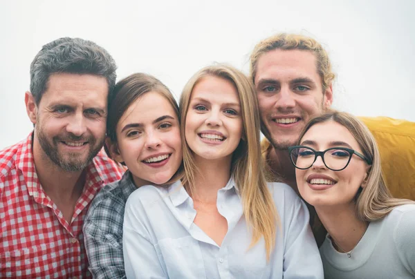 Photo Happy Company Students Best Friends Making Selfies Group Happy — Stock Photo, Image