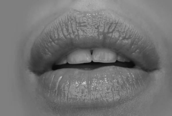 Schönheit Junge Frau Lippen Sexy Mund Nahaufnahme Hochglanz Luxus Mund — Stockfoto