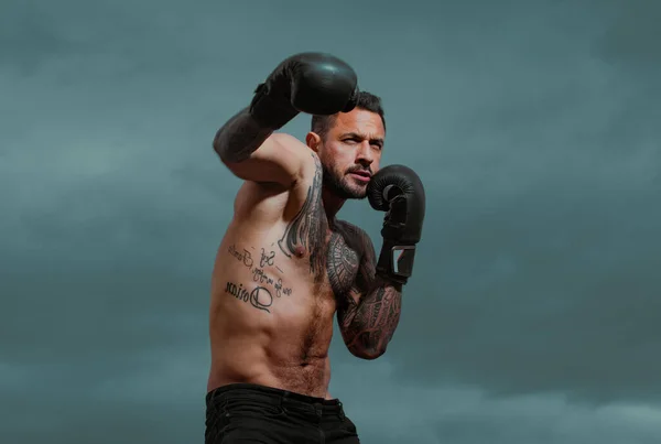 Retrato Boxeador Macho Duro Posando Guantes Boxeo Luchador Profesional Listo — Foto de Stock