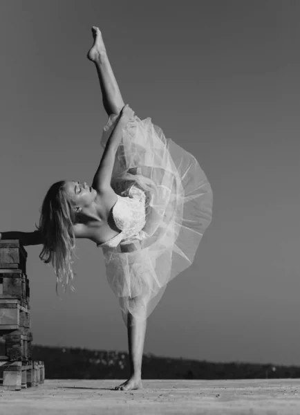 瑜伽女人 芭蕾舞演员伸展着姿势 适合健身运动员的女孩运动伸展 芭蕾舞蹈家 — 图库照片