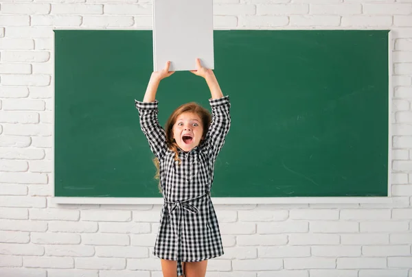 Excited Child School Amazed Kid Class Background Blackboard Education Learning — Foto de Stock
