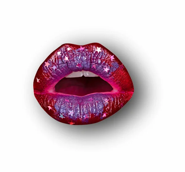 Lips White Isolated Background Clipping Path Mouth Red Lip Close — Stockfoto