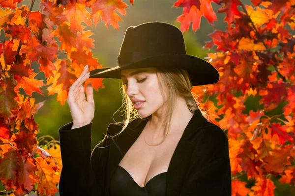 Young Woman Autumn Park Warm Sunny Weather Fall Concept Hello — Stock Photo, Image