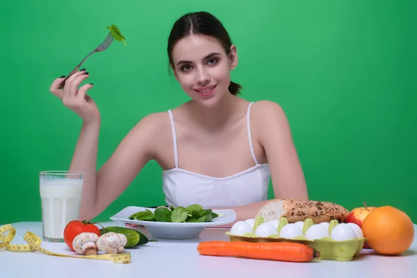 Diet Plan Dieting Menu Program Woman Eat Vegetable Girl Weight — Stock Photo, Image