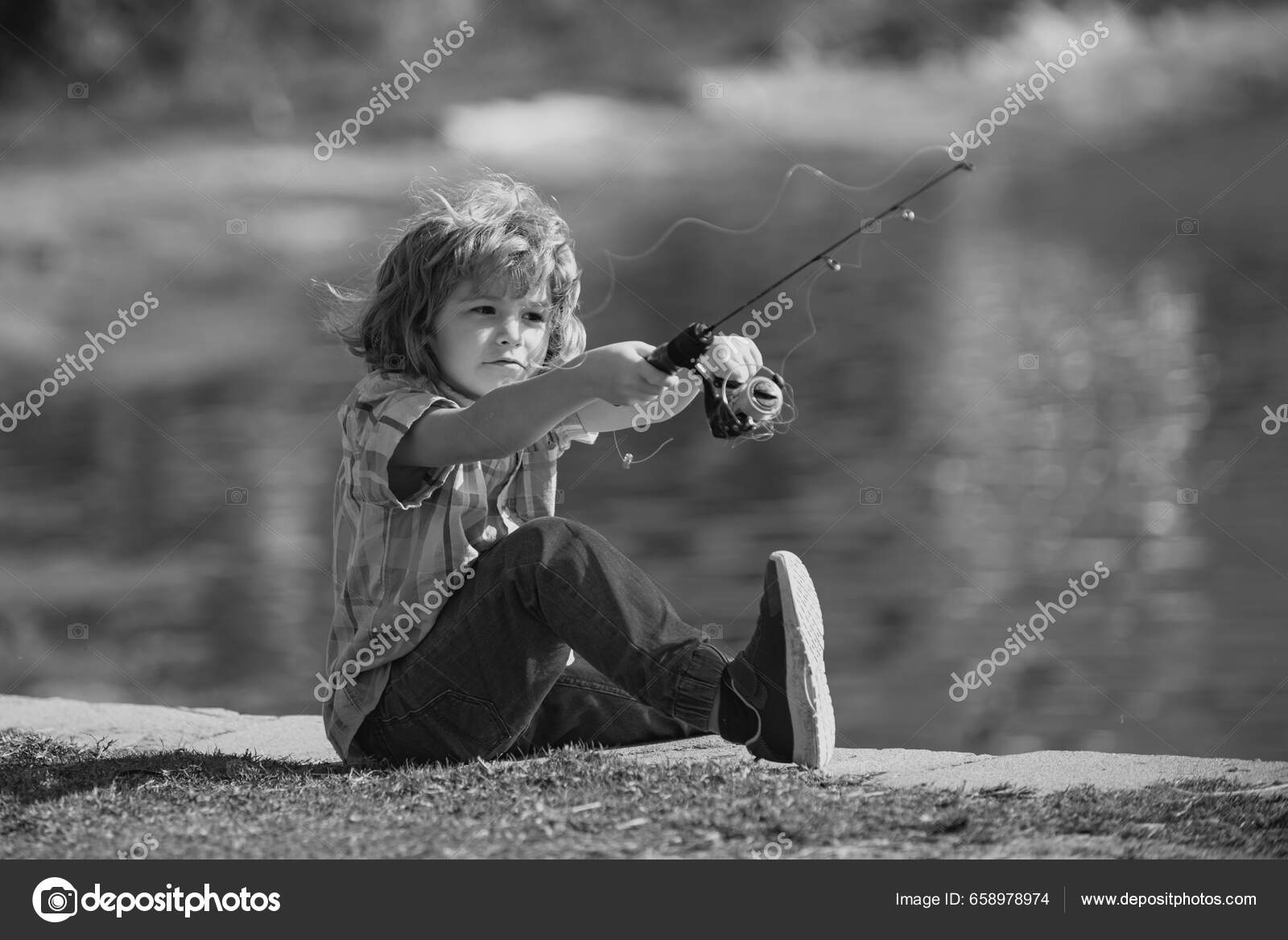 Child Fishing River Lake Young Kid Fisher Summer Outdoor Leisure