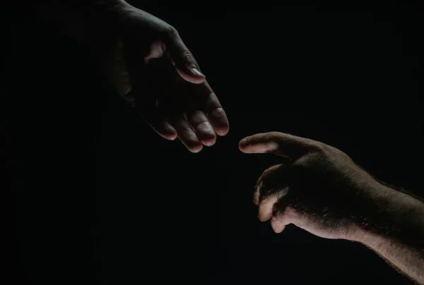 Homens Com Mãos Isoladas Preto Conexão Relações Humanas Mãos Masculinas — Fotografia de Stock