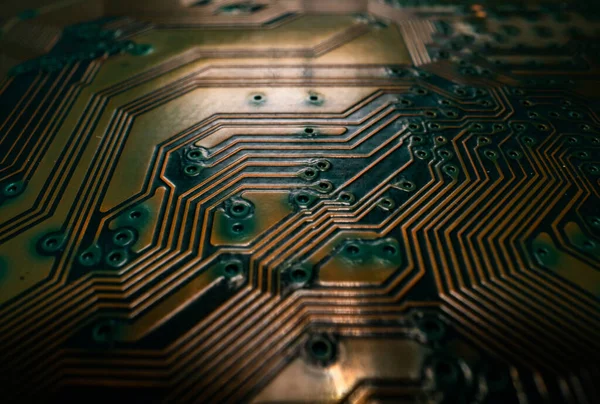 Circuit Board Technological Electronic Plate Roads Other Components Selective Focus —  Fotos de Stock