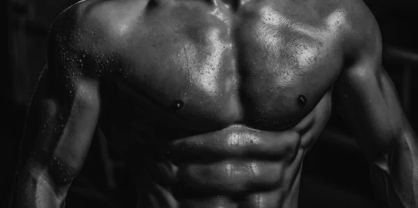 Cuerpo Muscular Cerca Hombre Torso Desnudo Abdominales Masculinos Cuerpo Hombre — Foto de Stock