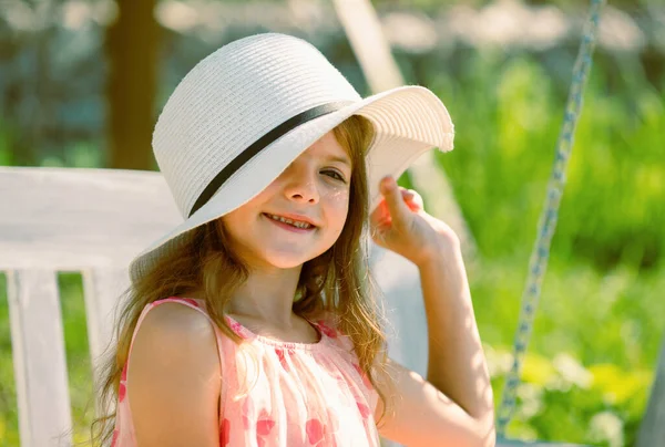 Adorable Little Girl Portrait Closeup Outdoors Summer Happy Child Relax — Stock Fotó