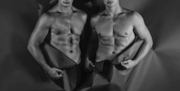 Två Sexiga Man Naken Kropp Bar Överkropp Grupp Sexig Man — Stockfoto