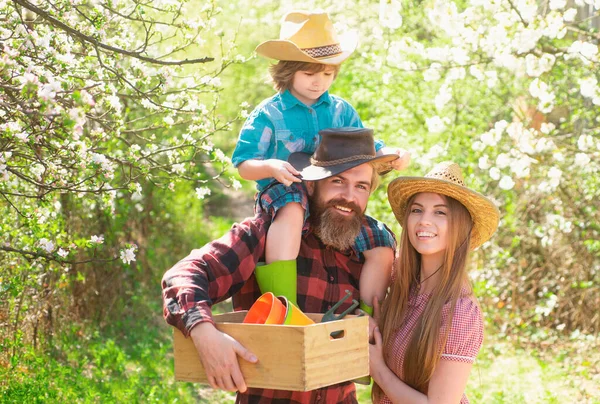 Happy Family Gardener Walk Garden Parenthood Together Leisure Concept Spring — Stock Photo, Image