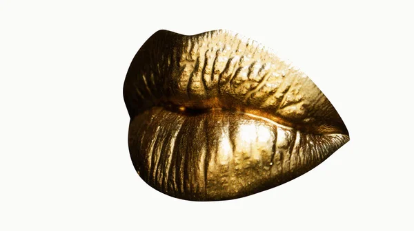 Golden Kiss Womans Golden Lips Close Isolated Background Isolated Gold — Stock Fotó
