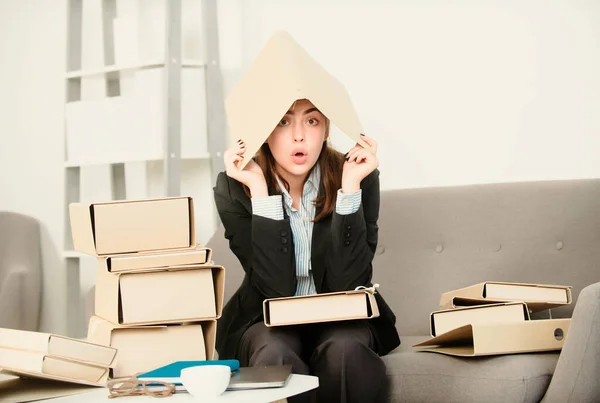 Crazy Business Busy Young Businesswoman Frustration Secretary Girl Working Overtime — Stock Photo, Image