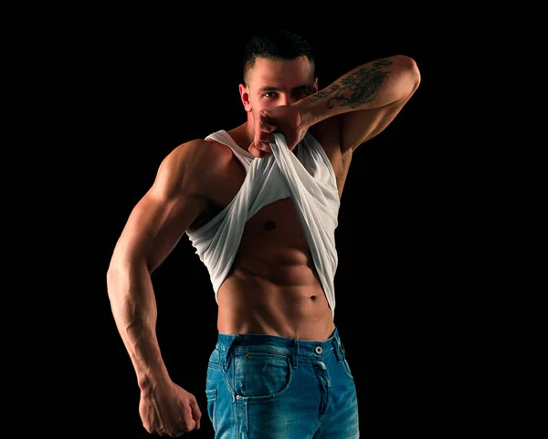Homem Erótico Homem Forte Mostrando Seu Corpo Perfeito Torso Rapaz — Fotografia de Stock