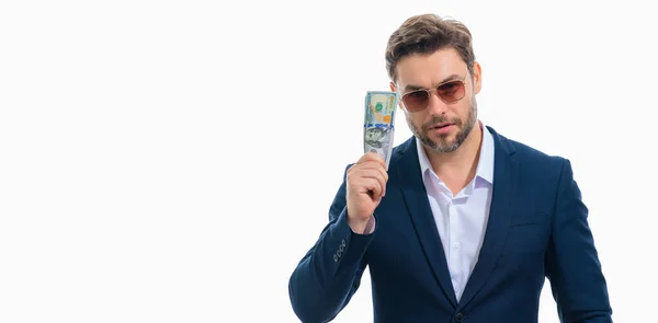 Hombre Negocios Con Billetes Dinero Empresario Masculino Con Billetes Dólar —  Fotos de Stock