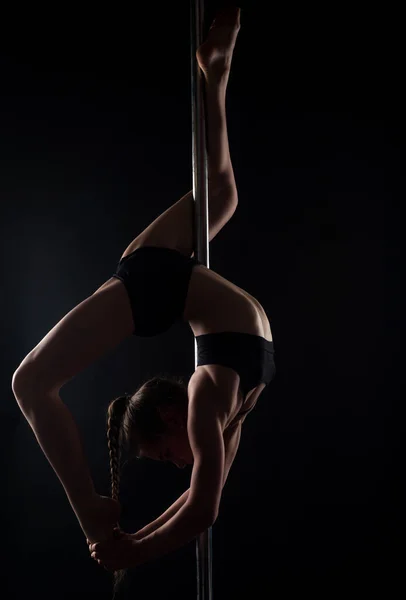 Hermosa Bailarina Posando Sobre Fondo Gris Estudio Mujer Sexy Flexible — Foto de Stock