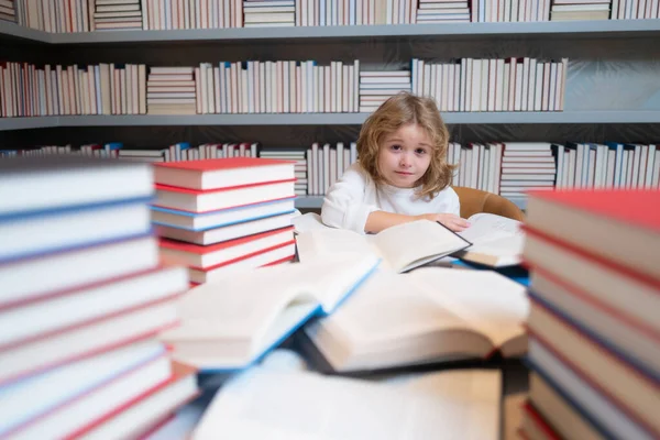 Vuelta Escuela Niño Escuela Con Montón Libros Niños Disfrutando Historia —  Fotos de Stock