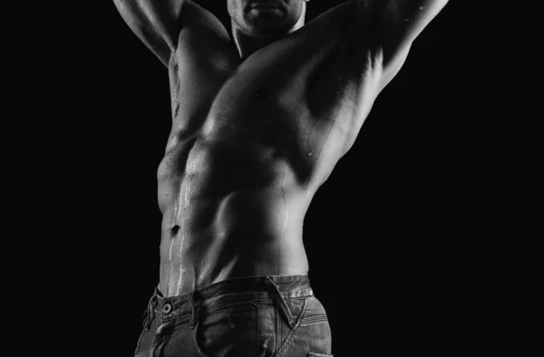 Mans Torso Sexy Naked Muscular Young Man Posing Studio — Stock Photo, Image