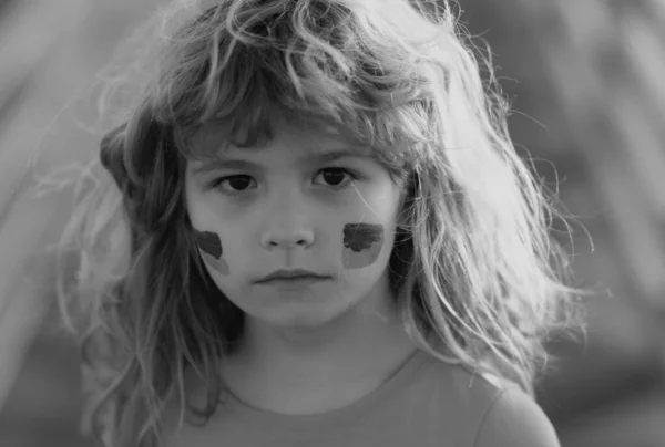 Žádná Válka Zastavit Válku Ruská Agrese Ukrajinská Vlajka Dětskou Tvář — Stock fotografie