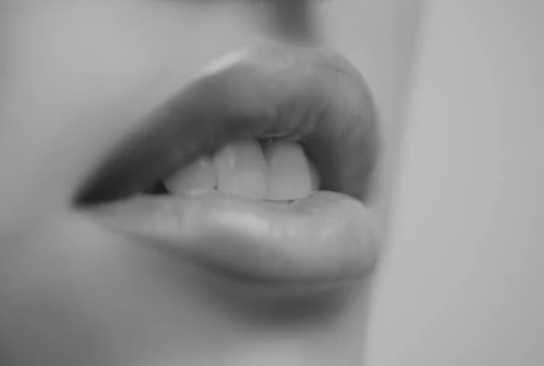 闭上你的嘴性感的化妆唇 牙齿矫正和牙科概念 — 图库照片