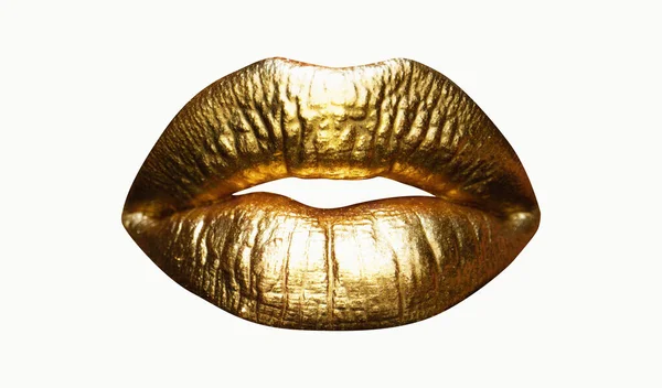 Lábios Dourados Mulheres Fecham Isolados Fundo Branco Boca Sexy Dourada — Fotografia de Stock