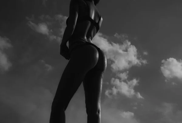 Strappy Black Romantic Night Lingerie Beautiful Female Butt Huge Buttocks — Stock Photo, Image