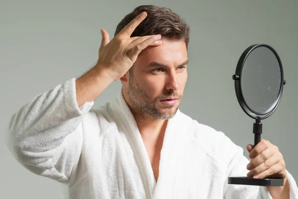 Beauty Face Portrait Beautiful Man Applying Face Cream Moisturizing Skincare — Stock Photo, Image