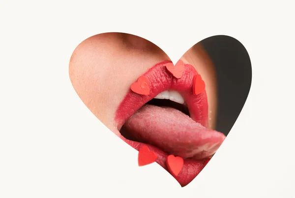 Σέξι Κόκκινα Χείλη Χείλη Καρδιές Παθιασμένη Καρδιά Μακιγιάζ Έννοια Αγάπης — Φωτογραφία Αρχείου