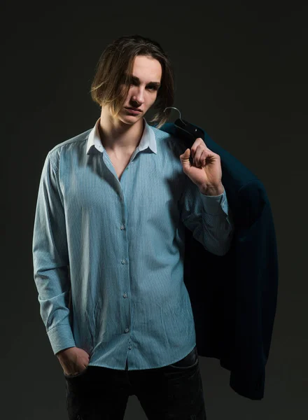 Sexy Male Model Dressed Elegant Suit Mans Vogue Guy Shirt — Stock Photo, Image