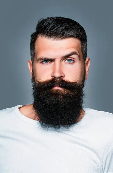Schöner Bärtiger Mann Mit Langem Üppigem Bart Und Schnurrbart Auf — Stockfoto