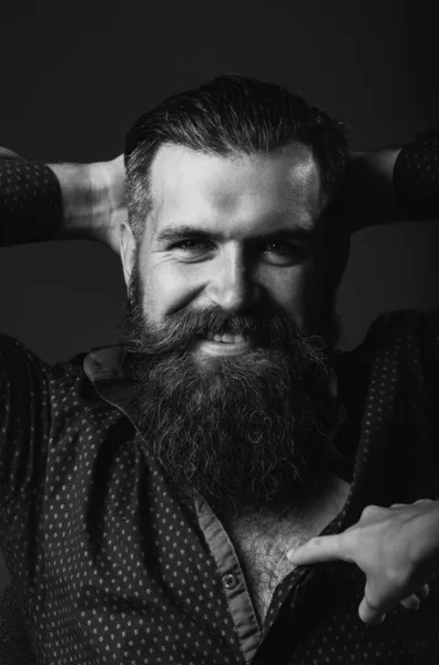 Бородатий Чоловік Бородою Бородатий Гей Концепція Перукарні Щасливі Вуса Чоловіки — стокове фото