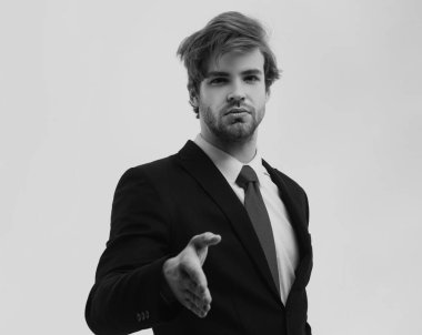 İş adamı el sıkışıyor, izole edilmiş. Takımımıza hoş geldin.