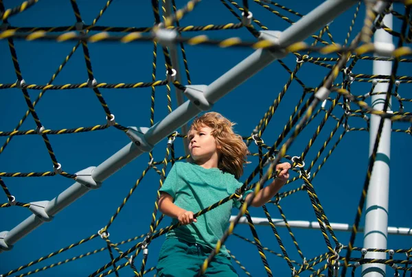 Happy Little Child Boy Web Outdoor Playground — Stock Photo, Image