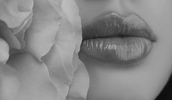 Сексуальные Пухлые Губы Крупным Планом Женский Рот Идеальный Натуральный Макияж — стоковое фото