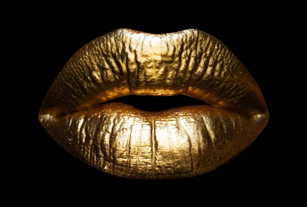 美しい唇の女性の金の口 官能的な黄金の唇 セクシー唇 — ストック写真
