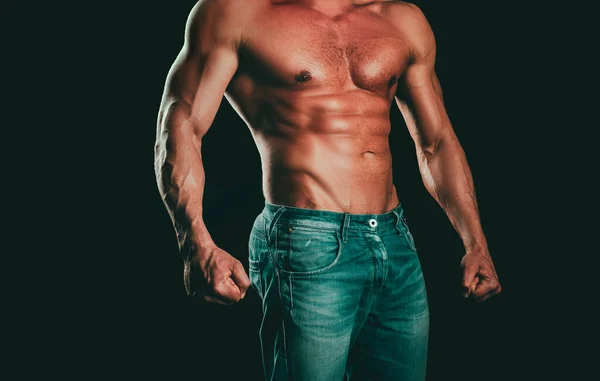 Athletic Man Abs Six Pack Closeup Handsome Mans Torso Chest — Stock Photo, Image
