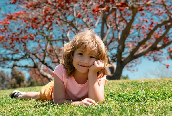 Portret Van Een Kleine Jongen Concept Van Kinderen Die Gras — Stockfoto