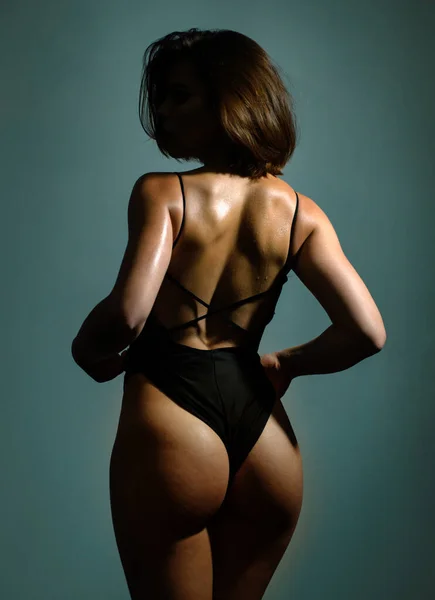 Sexy Back Beautiful Ass Slim Woman Short Dark Hair Isolated — 图库照片
