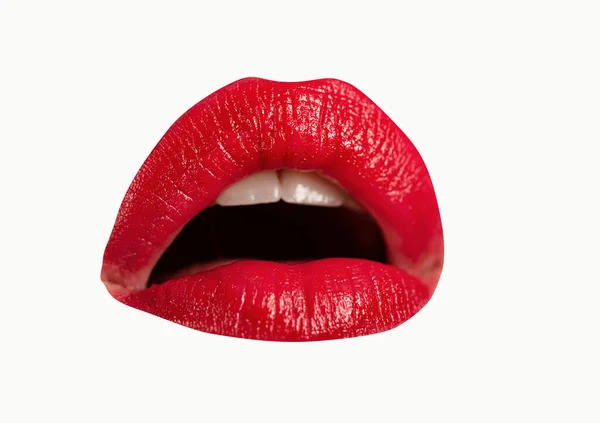Abre Boca Mujer Cerca Sexy Labios Femeninos Rojos Boca Abierta — Foto de Stock